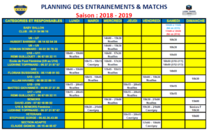 Planning des entrainements
