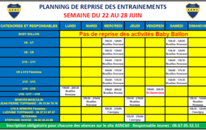 PLANNING ENTRAÎNEMENT DU 22 AU 28 JUIN 