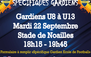 Reprise des séances spécifiques gardien (U8 à U13)